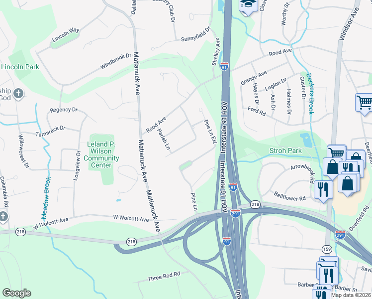 map of restaurants, bars, coffee shops, grocery stores, and more near 91 Green Manor Avenue in Windsor