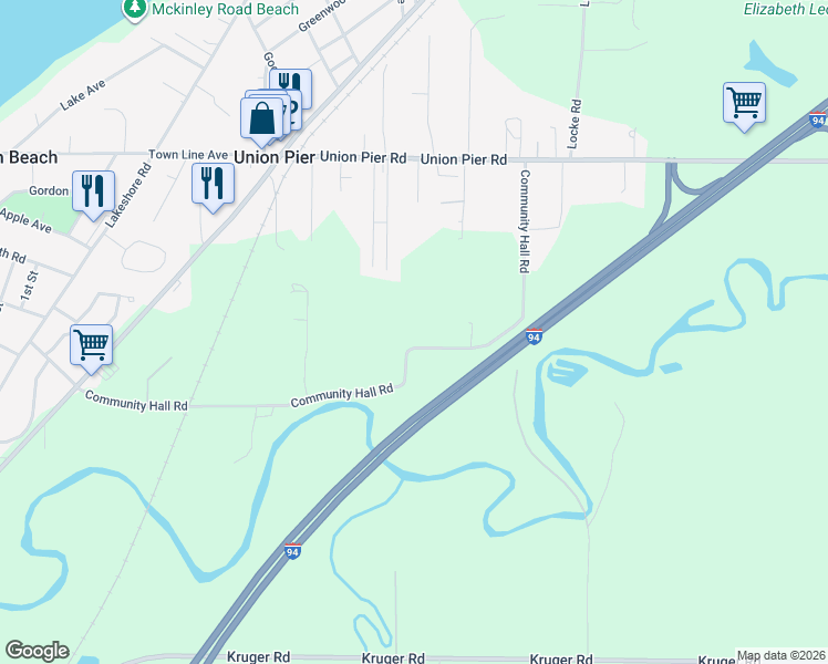 map of restaurants, bars, coffee shops, grocery stores, and more near 9683 Community Hall Road in Union Pier