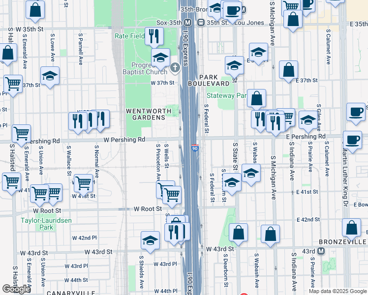 map of restaurants, bars, coffee shops, grocery stores, and more near 3917 West Wentworth Avenue in Chicago