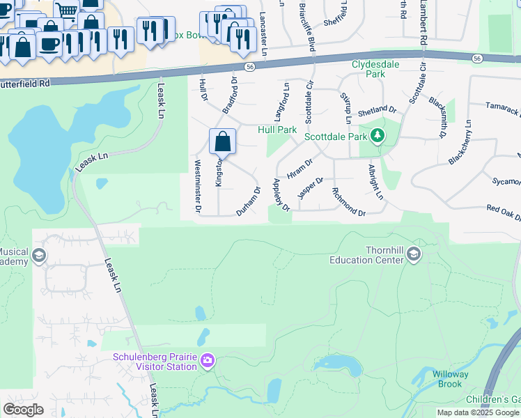 map of restaurants, bars, coffee shops, grocery stores, and more near 1313 Leeds Court in Wheaton