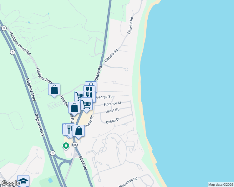 map of restaurants, bars, coffee shops, grocery stores, and more near 21 George Street in Plymouth