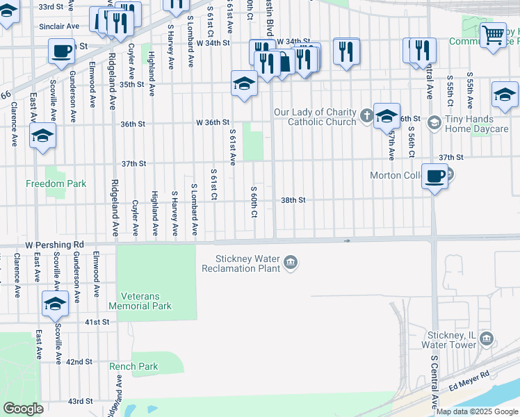 map of restaurants, bars, coffee shops, grocery stores, and more near 3809 South 60th Court in Cicero