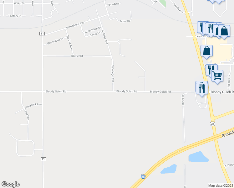 map of restaurants, bars, coffee shops, grocery stores, and more near 751 Bloody Gulch Road in Dixon