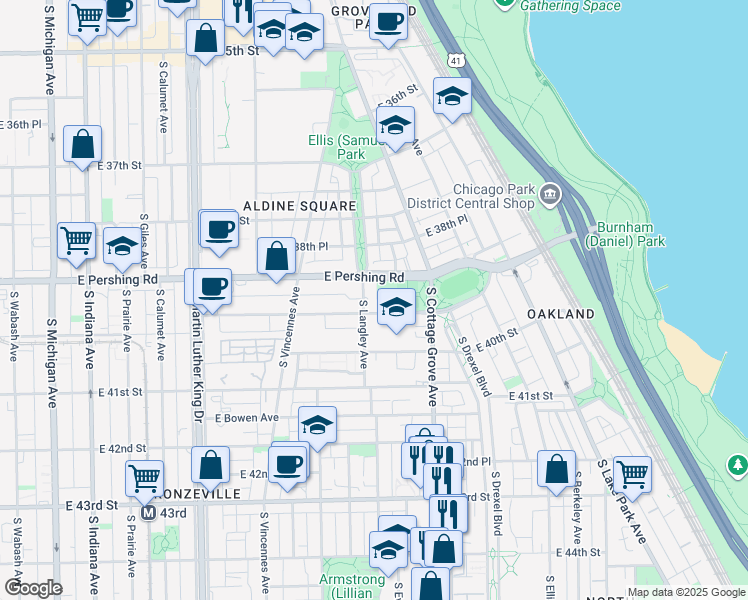 map of restaurants, bars, coffee shops, grocery stores, and more near 700 East Oakwood Boulevard in Chicago