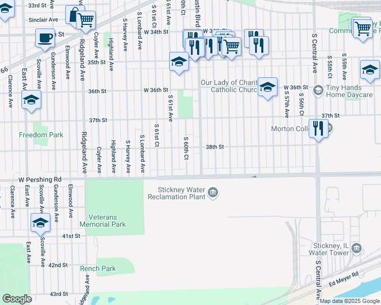 map of restaurants, bars, coffee shops, grocery stores, and more near 3809 South 60th Court in Cicero