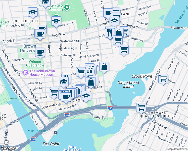map of restaurants, bars, coffee shops, grocery stores, and more near 330 Williams Street in Providence