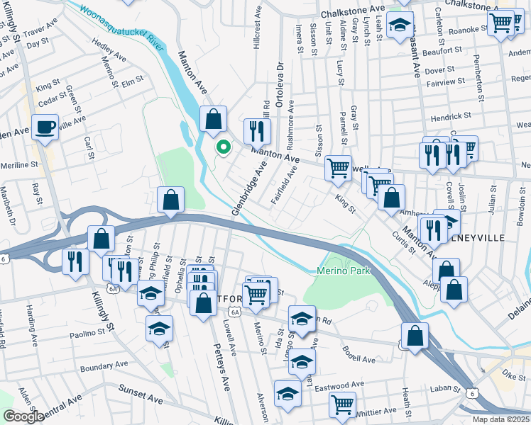 map of restaurants, bars, coffee shops, grocery stores, and more near 16 Richland Street in Providence