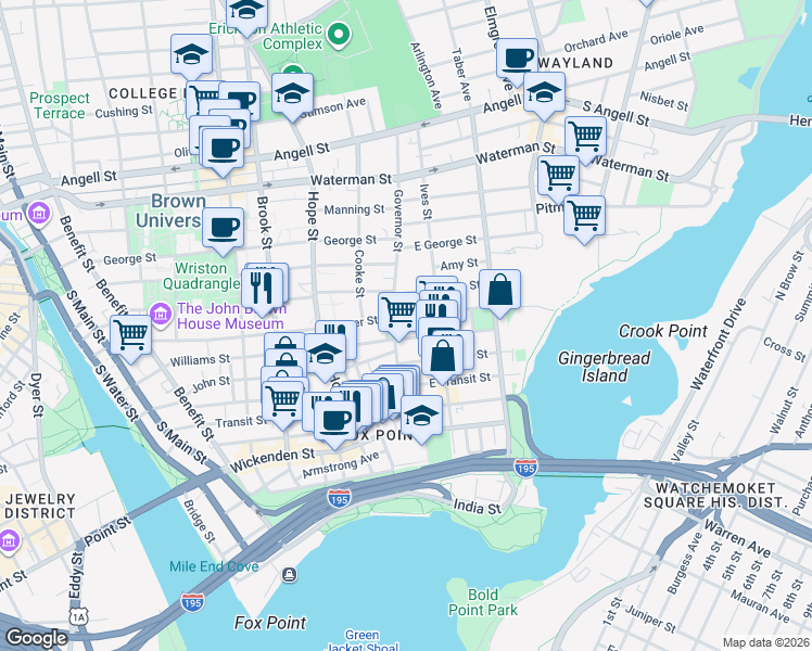map of restaurants, bars, coffee shops, grocery stores, and more near 83 Governor Street in Providence