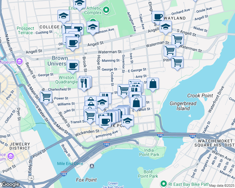map of restaurants, bars, coffee shops, grocery stores, and more near 83 Governor Street in Providence