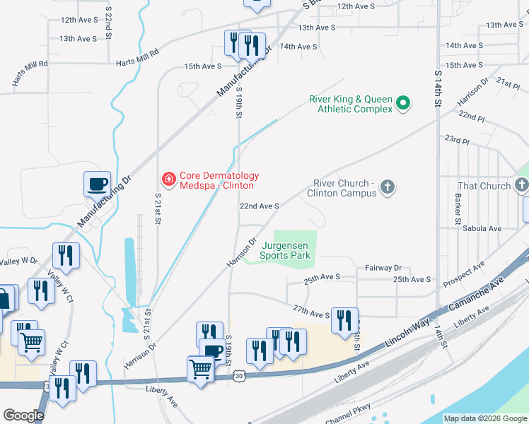map of restaurants, bars, coffee shops, grocery stores, and more near 1800-1898 23rd Avenue South in Clinton