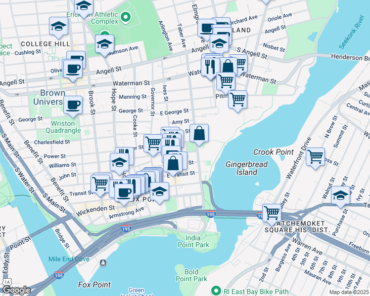 map of restaurants, bars, coffee shops, grocery stores, and more near 347 Williams Street in Providence