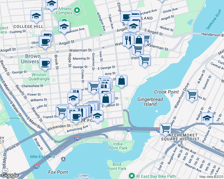 map of restaurants, bars, coffee shops, grocery stores, and more near 347 Williams Street in Providence