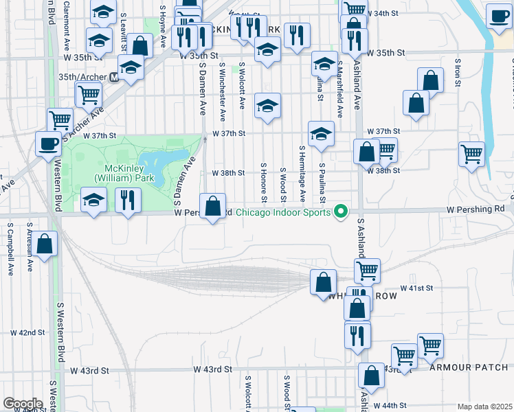 map of restaurants, bars, coffee shops, grocery stores, and more near 1869 South Wolcott Avenue in Chicago
