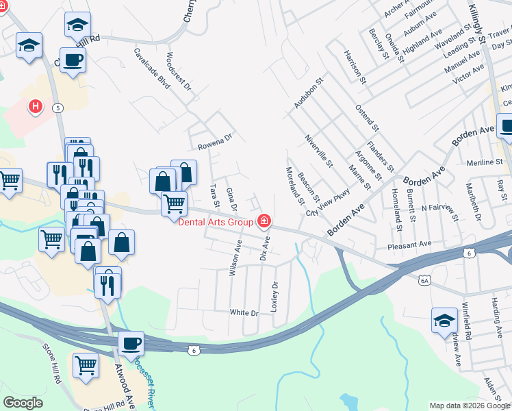 map of restaurants, bars, coffee shops, grocery stores, and more near 1145 Hartford Avenue in Johnston