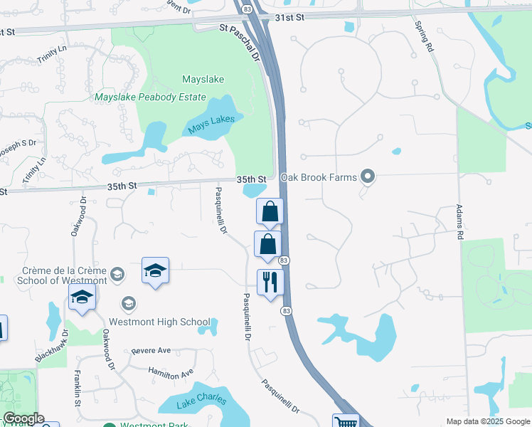 map of restaurants, bars, coffee shops, grocery stores, and more near 800 Quail Ridge Drive in Westmont