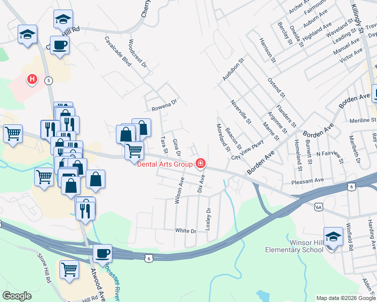 map of restaurants, bars, coffee shops, grocery stores, and more near 1149 Hartford Avenue in Johnston