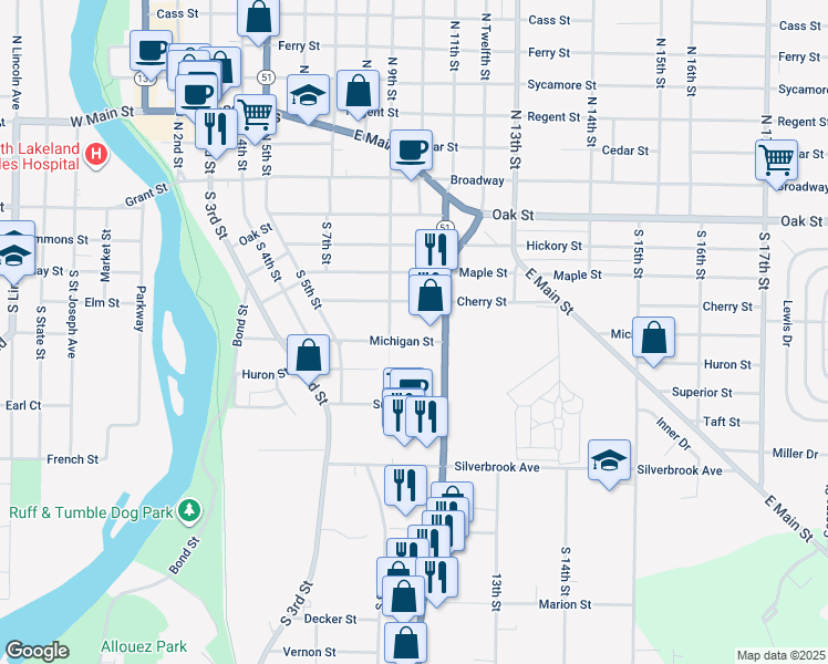 map of restaurants, bars, coffee shops, grocery stores, and more near 902 Michigan Street in Niles