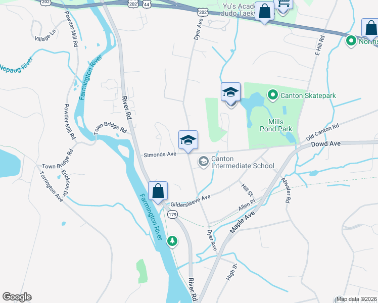 map of restaurants, bars, coffee shops, grocery stores, and more near 51 Dyer Avenue in Canton