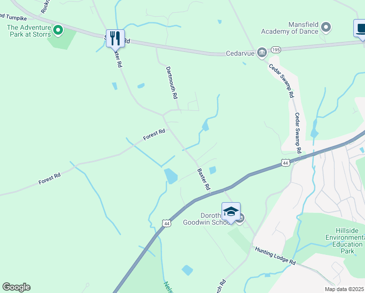 map of restaurants, bars, coffee shops, grocery stores, and more near 51 Baxter Road in Mansfield