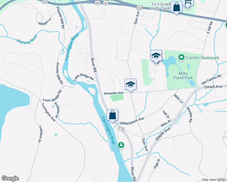 map of restaurants, bars, coffee shops, grocery stores, and more near 107 Timber Lane in Canton