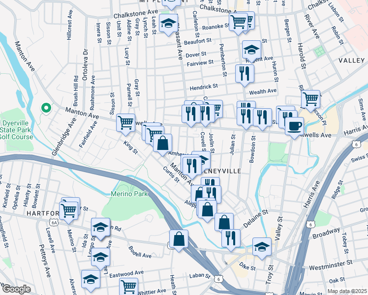 map of restaurants, bars, coffee shops, grocery stores, and more near 19 Steuben Street in Providence