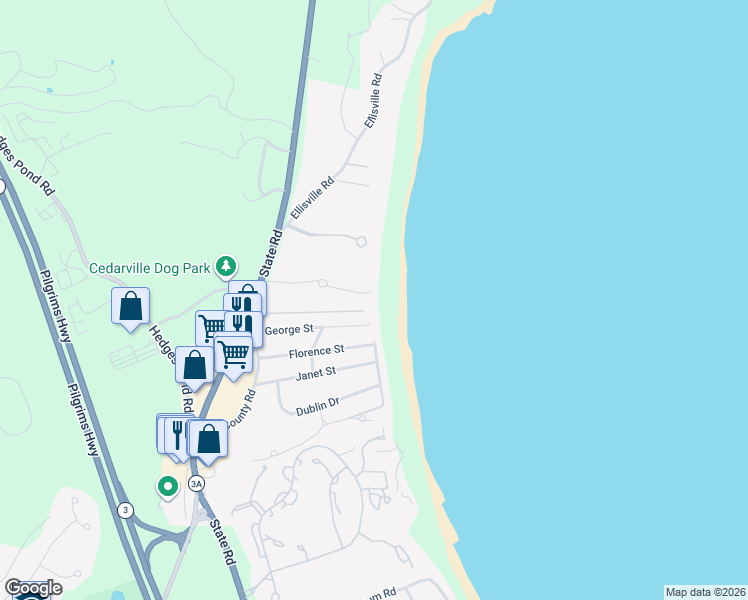 map of restaurants, bars, coffee shops, grocery stores, and more near 5 Nameloc Road in Plymouth