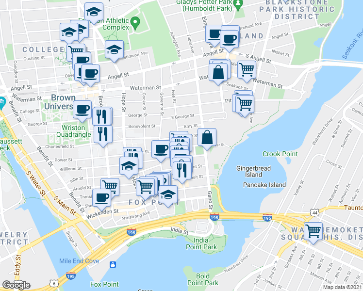 map of restaurants, bars, coffee shops, grocery stores, and more near 226 Ives Street in Providence