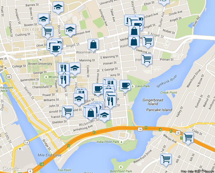 map of restaurants, bars, coffee shops, grocery stores, and more near 226 Ives Street in Providence