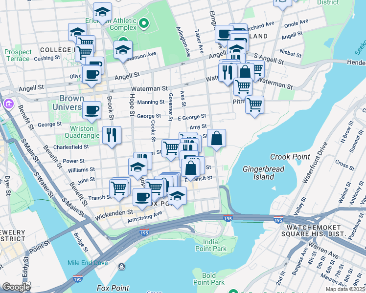 map of restaurants, bars, coffee shops, grocery stores, and more near 226 Ives Street in Providence