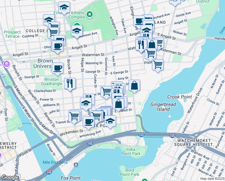 map of restaurants, bars, coffee shops, grocery stores, and more near 226 Ives Street in Providence