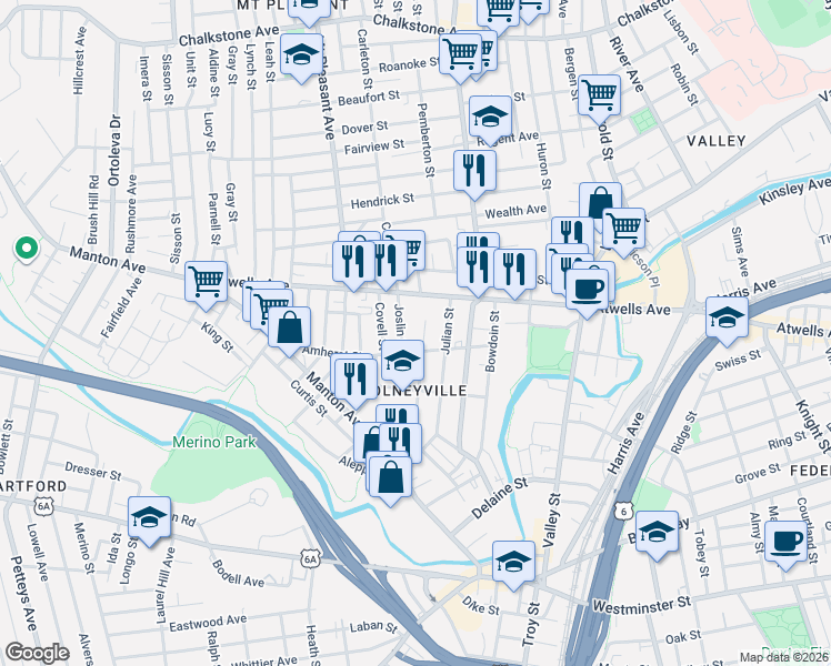 map of restaurants, bars, coffee shops, grocery stores, and more near 14 Joslin Street in Providence