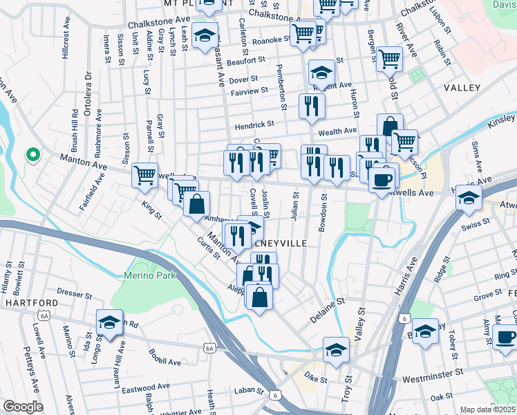 map of restaurants, bars, coffee shops, grocery stores, and more near 14 Joslin Street in Providence
