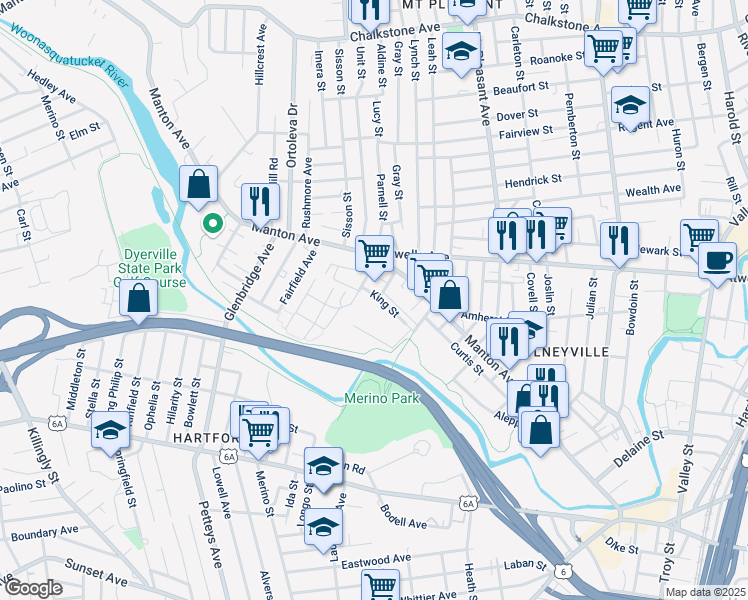 map of restaurants, bars, coffee shops, grocery stores, and more near 30 Salmon Street in Providence
