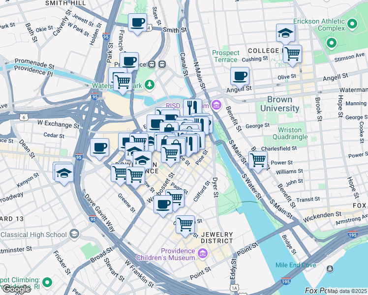 map of restaurants, bars, coffee shops, grocery stores, and more near in Providence
