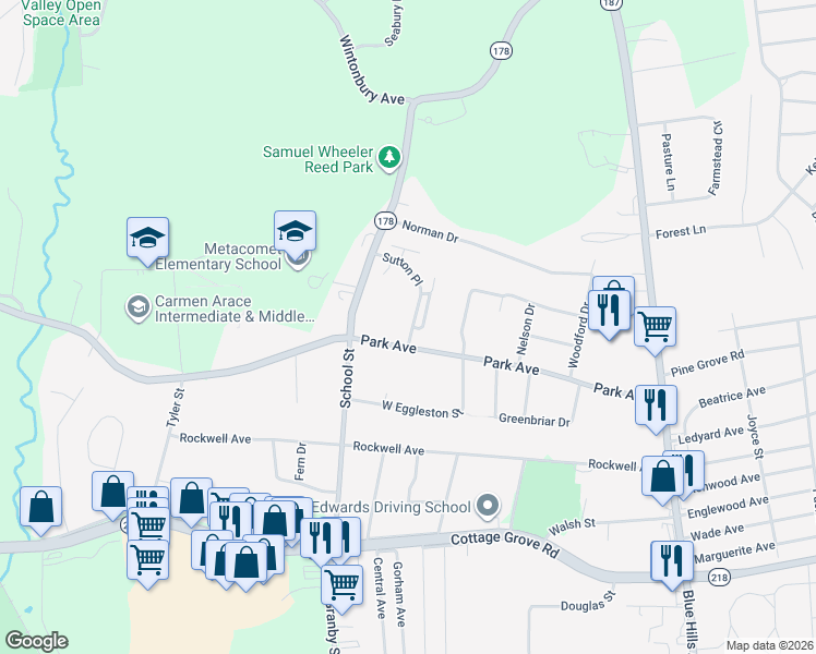 map of restaurants, bars, coffee shops, grocery stores, and more near 55 Sutton Place in Bloomfield