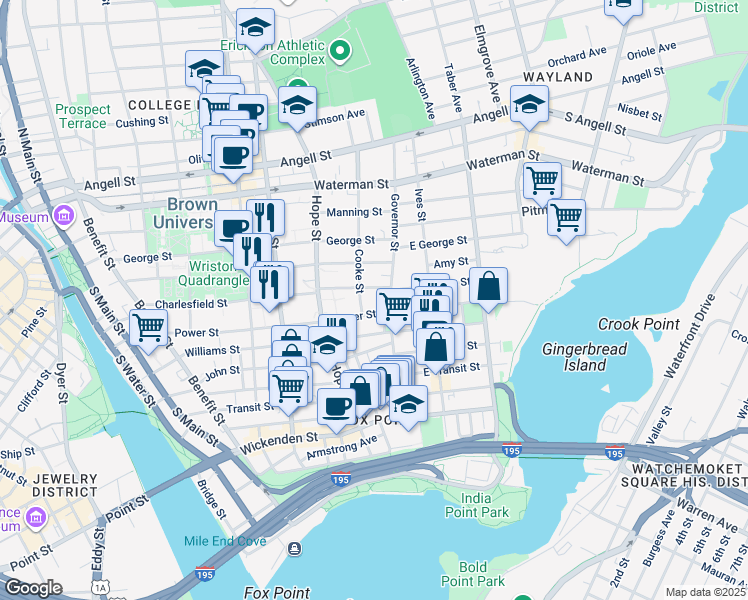 map of restaurants, bars, coffee shops, grocery stores, and more near 5 Young Orchard Avenue in Providence