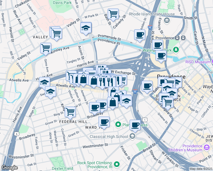 map of restaurants, bars, coffee shops, grocery stores, and more near 48 Brayton Avenue in Providence
