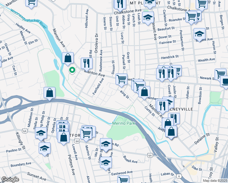 map of restaurants, bars, coffee shops, grocery stores, and more near 29 Salmon Street in Providence