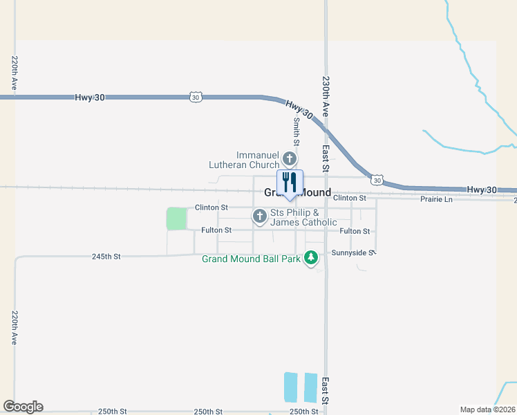 map of restaurants, bars, coffee shops, grocery stores, and more near 613 Clinton Street in Grand Mound