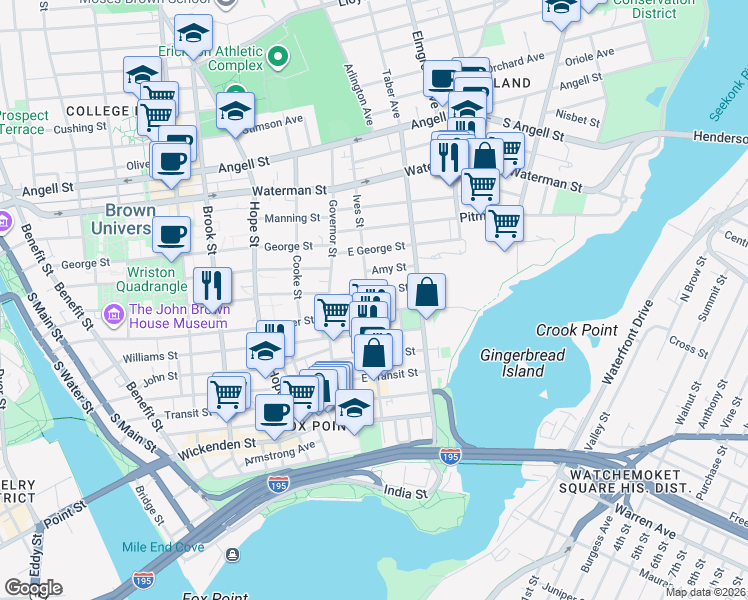 map of restaurants, bars, coffee shops, grocery stores, and more near 226 Ives Street in Providence