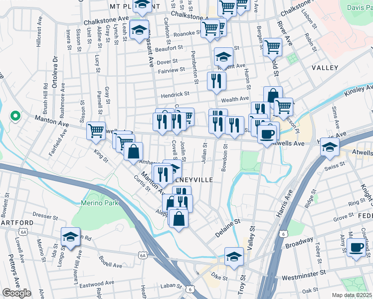 map of restaurants, bars, coffee shops, grocery stores, and more near 14 Joslin Street in Providence