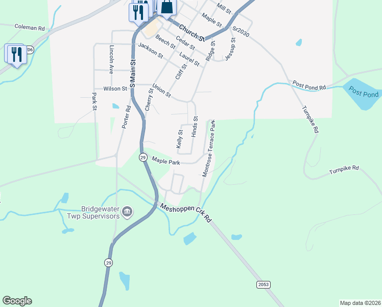 map of restaurants, bars, coffee shops, grocery stores, and more near 145 Hinds Street in Montrose