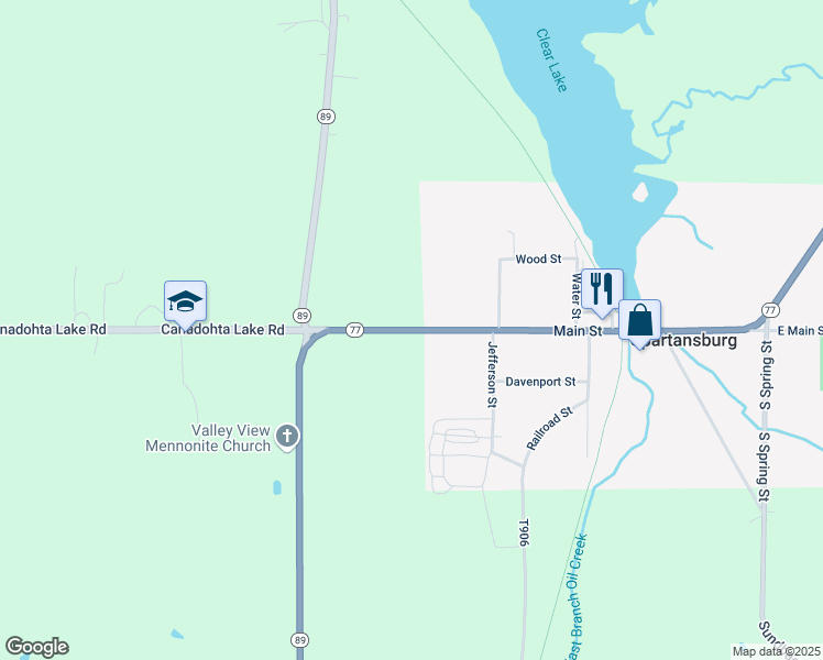 map of restaurants, bars, coffee shops, grocery stores, and more near 43237 Main Street in Spartansburg
