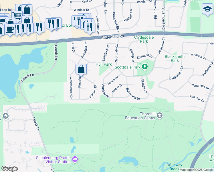 map of restaurants, bars, coffee shops, grocery stores, and more near 2287 Hiram Drive in Wheaton