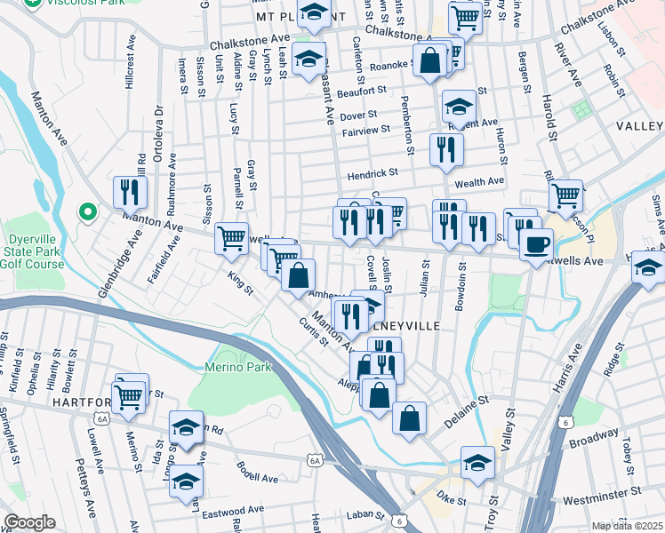 map of restaurants, bars, coffee shops, grocery stores, and more near in Providence