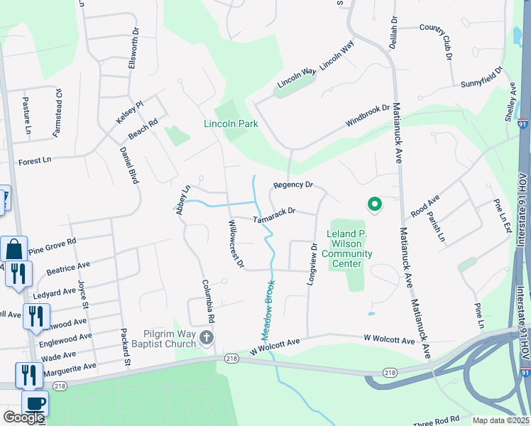 map of restaurants, bars, coffee shops, grocery stores, and more near 4 Regency Drive in Windsor