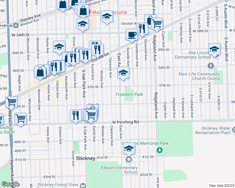 map of restaurants, bars, coffee shops, grocery stores, and more near 3711 East Avenue in Berwyn