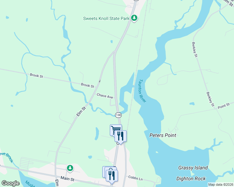 map of restaurants, bars, coffee shops, grocery stores, and more near 1721 Somerset Avenue in Dighton