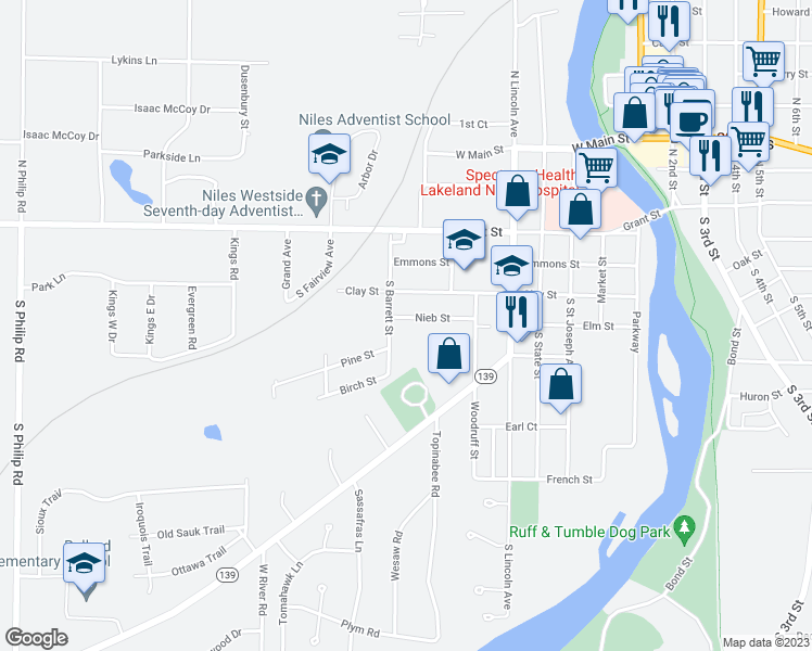 map of restaurants, bars, coffee shops, grocery stores, and more near 820 Nieb Street in Niles