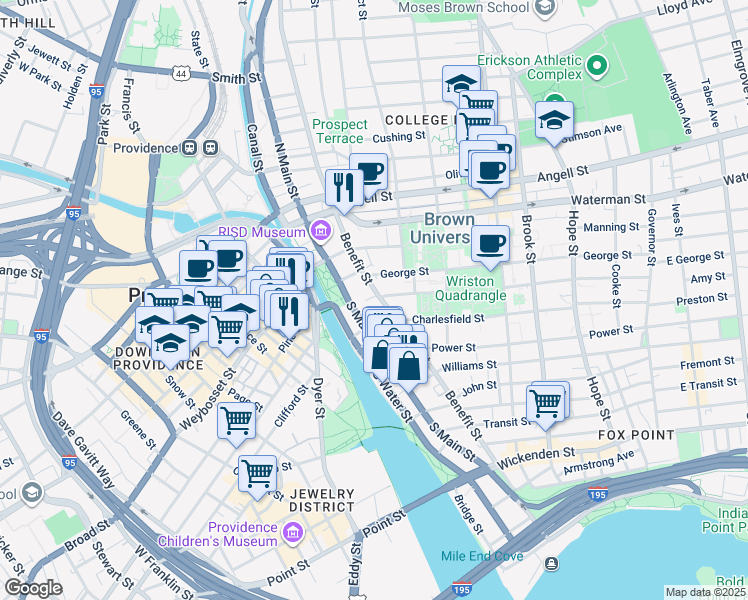 map of restaurants, bars, coffee shops, grocery stores, and more near 15 Hopkins Street in Providence